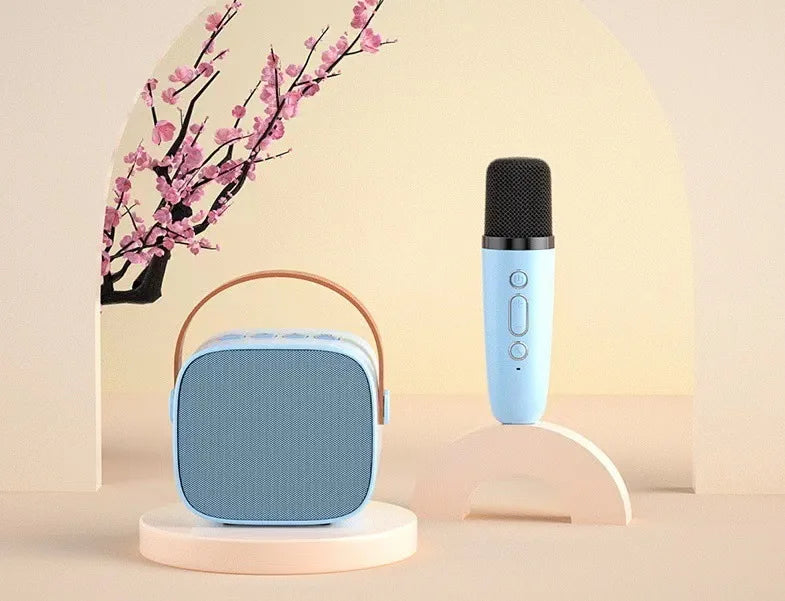 HKM-107155 Mini Portable Karaoke Speaker with Wireless Microphone and LED Light for Kids and Adults