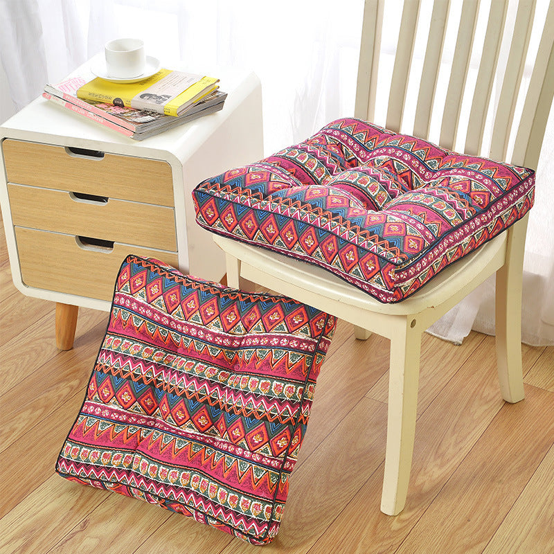 HKM-107283 Thick Cotton Linen Tatami Chair Cushion - Geometric Abstract Design, 10-12cm Thickness, PP Cotton Filling, 40x40cm or 45x45cm Options