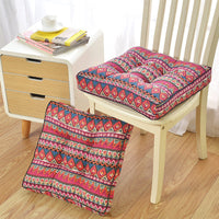 HKM-107283 Thick Cotton Linen Tatami Chair Cushion - Geometric Abstract Design, 10-12cm Thickness, PP Cotton Filling, 40x40cm or 45x45cm Options