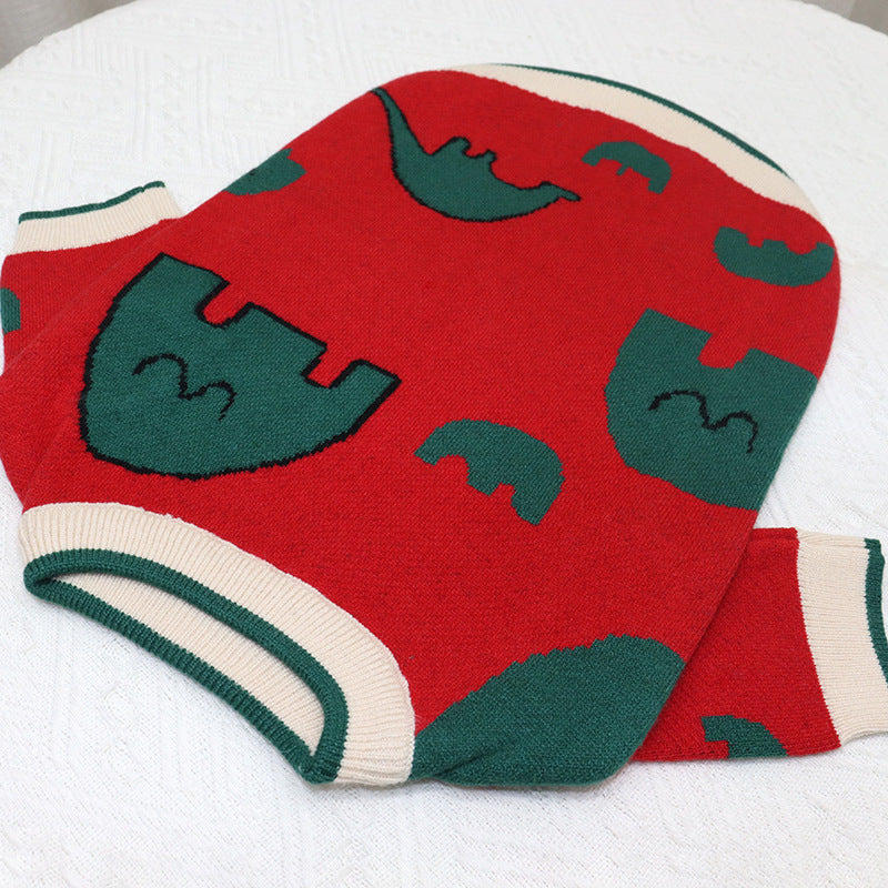 HKM-107411 Elephant Red Cartoon Sweater for Short Fat Dogs in Wool - Sizes S, M, L, XL
