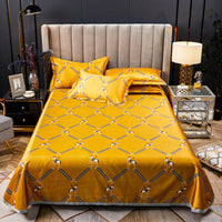 HKM-107475 Three-Piece Ice Silk Bed Mat Set with Pillowcases - Machine Washable, Fits Various Bed Sizes
