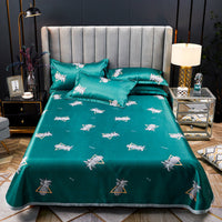 HKM-107475 Three-Piece Ice Silk Bed Mat Set with Pillowcases - Machine Washable, Fits Various Bed Sizes