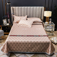 HKM-107475 Three-Piece Ice Silk Bed Mat Set with Pillowcases - Machine Washable, Fits Various Bed Sizes