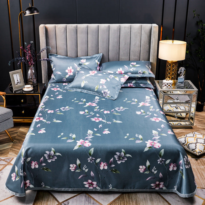 HKM-107475 Three-Piece Ice Silk Bed Mat Set with Pillowcases - Machine Washable, Fits Various Bed Sizes