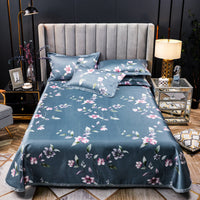 HKM-107475 Three-Piece Ice Silk Bed Mat Set with Pillowcases - Machine Washable, Fits Various Bed Sizes