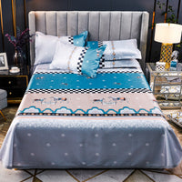 HKM-107475 Three-Piece Ice Silk Bed Mat Set with Pillowcases - Machine Washable, Fits Various Bed Sizes