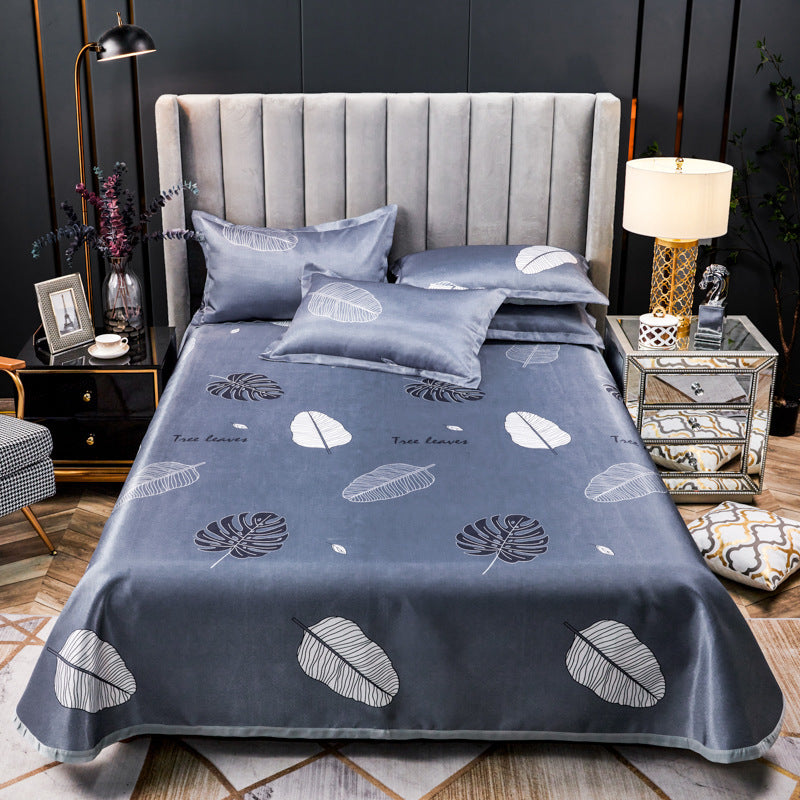 HKM-107475 Three-Piece Ice Silk Bed Mat Set with Pillowcases - Machine Washable, Fits Various Bed Sizes