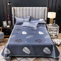 HKM-107475 Three-Piece Ice Silk Bed Mat Set with Pillowcases - Machine Washable, Fits Various Bed Sizes