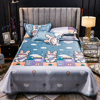HKM-107475 Three-Piece Ice Silk Bed Mat Set with Pillowcases - Machine Washable, Fits Various Bed Sizes
