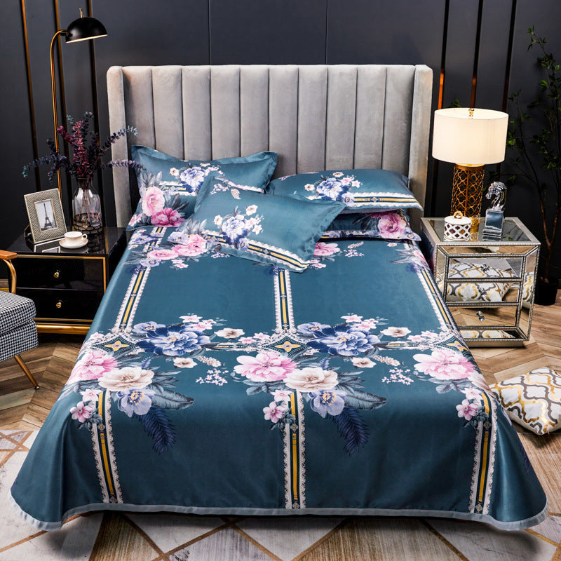 HKM-107475 Three-Piece Ice Silk Bed Mat Set with Pillowcases - Machine Washable, Fits Various Bed Sizes