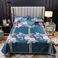 HKM-107475 Three-Piece Ice Silk Bed Mat Set with Pillowcases - Machine Washable, Fits Various Bed Sizes