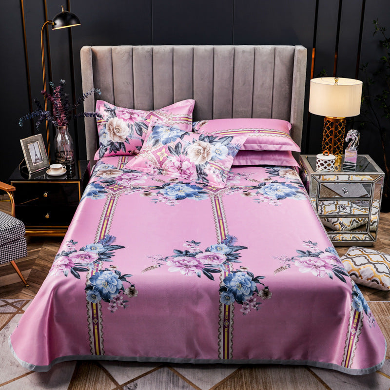 HKM-107475 Three-Piece Ice Silk Bed Mat Set with Pillowcases - Machine Washable, Fits Various Bed Sizes
