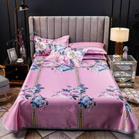 HKM-107475 Three-Piece Ice Silk Bed Mat Set with Pillowcases - Machine Washable, Fits Various Bed Sizes