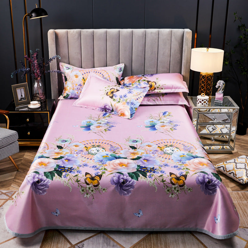 HKM-107475 Three-Piece Ice Silk Bed Mat Set with Pillowcases - Machine Washable, Fits Various Bed Sizes