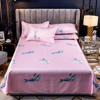 HKM-107475 Three-Piece Ice Silk Bed Mat Set with Pillowcases - Machine Washable, Fits Various Bed Sizes