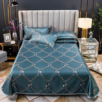 HKM-107475 Three-Piece Ice Silk Bed Mat Set with Pillowcases - Machine Washable, Fits Various Bed Sizes