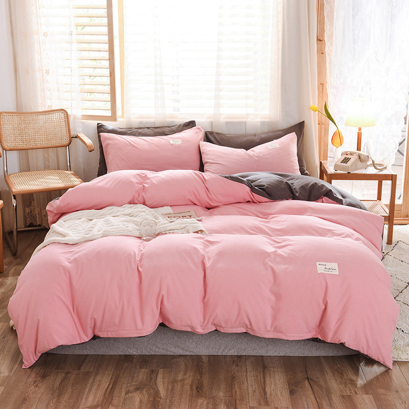 HKM-107475 Washable Cotton Plaid Bedding Set - Four-Piece with Quilt Cover, Pillowcases, and Sheet in Various Retro Patterns