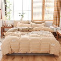 HKM-107475 Washable Cotton Plaid Bedding Set - Four-Piece with Quilt Cover, Pillowcases, and Sheet in Various Retro Patterns