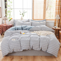 HKM-107475 Washable Cotton Plaid Bedding Set - Four-Piece with Quilt Cover, Pillowcases, and Sheet in Various Retro Patterns