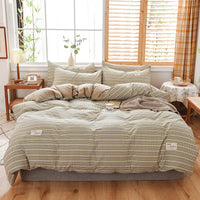 HKM-107475 Washable Cotton Plaid Bedding Set - Four-Piece with Quilt Cover, Pillowcases, and Sheet in Various Retro Patterns