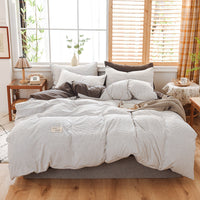HKM-107475 Washable Cotton Plaid Bedding Set - Four-Piece with Quilt Cover, Pillowcases, and Sheet in Various Retro Patterns
