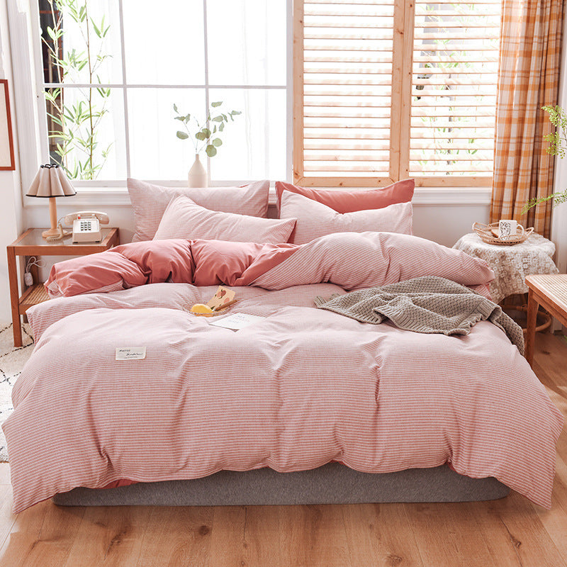 HKM-107475 Washable Cotton Plaid Bedding Set - Four-Piece with Quilt Cover, Pillowcases, and Sheet in Various Retro Patterns