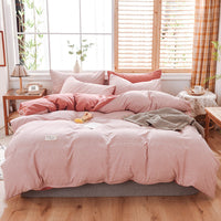 HKM-107475 Washable Cotton Plaid Bedding Set - Four-Piece with Quilt Cover, Pillowcases, and Sheet in Various Retro Patterns