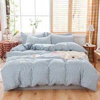 HKM-107475 Washable Cotton Plaid Bedding Set - Four-Piece with Quilt Cover, Pillowcases, and Sheet in Various Retro Patterns