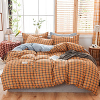 HKM-107475 Washable Cotton Plaid Bedding Set - Four-Piece with Quilt Cover, Pillowcases, and Sheet in Various Retro Patterns