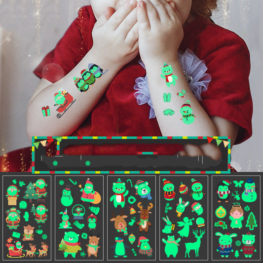 HKM-107923 Luminous Tattoo Sticker - Waterproof Santa Claus Design for Parties and Home Decor