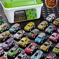 HKM-108115 30-Pack Alloy Mini Diecast Race Cars with Pull Back Function and Portable Storage Box