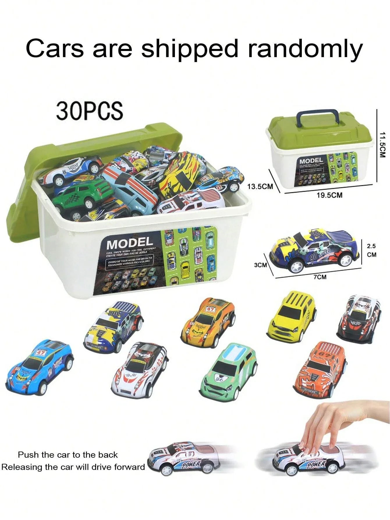 HKM-108115 30-Pack Alloy Mini Diecast Race Cars with Pull Back Function and Portable Storage Box