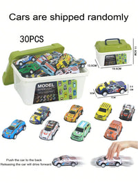 HKM-108115 30-Pack Alloy Mini Diecast Race Cars with Pull Back Function and Portable Storage Box