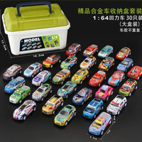 HKM-108115 30-Pack Alloy Mini Diecast Race Cars with Pull Back Function and Portable Storage Box