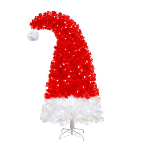 HKM-108115 6FT LED Lighted Whimsical Christmas Tree in Santa's Hat Shape with 1050 Branch Tips