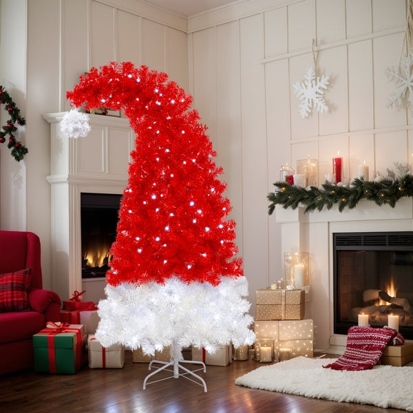 HKM-108115 6FT LED Lighted Whimsical Christmas Tree in Santa's Hat Shape with 1050 Branch Tips