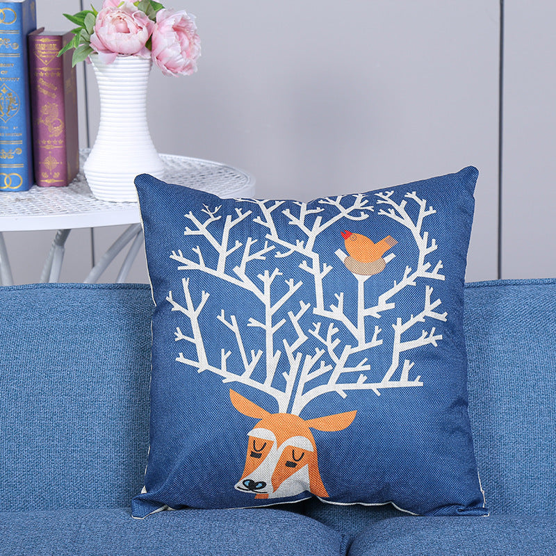 HKM-108115 European Style Deer Linen Cushion Cover - 45x45cm for Living Room and Bedroom