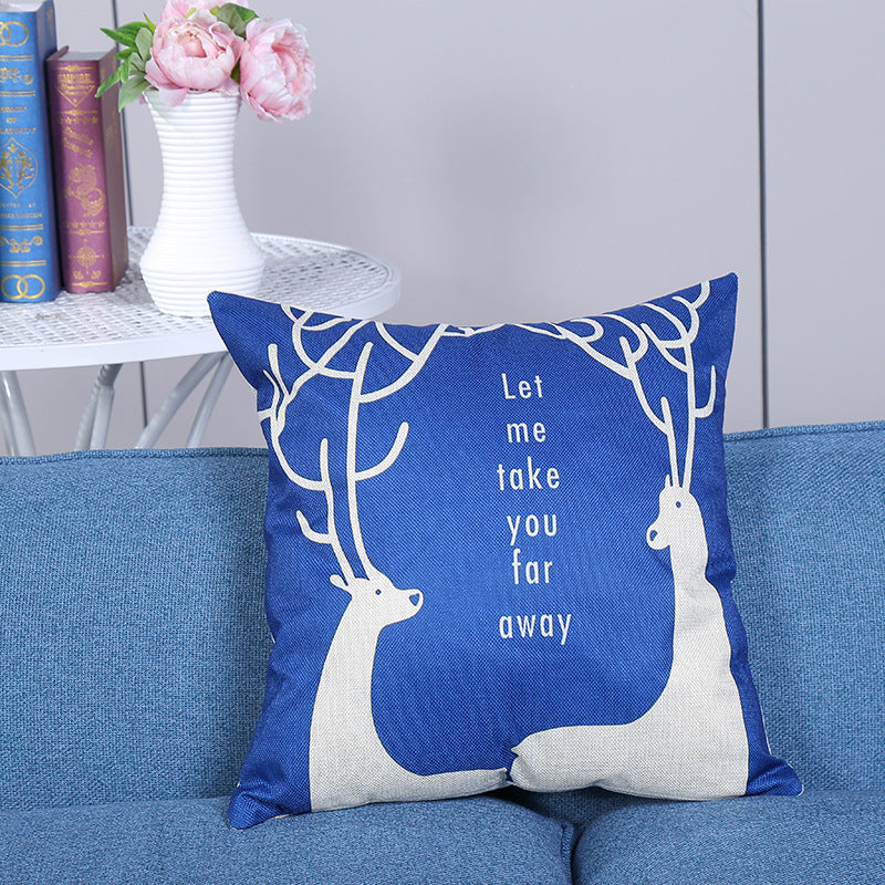 HKM-108115 European Style Deer Linen Cushion Cover - 45x45cm for Living Room and Bedroom