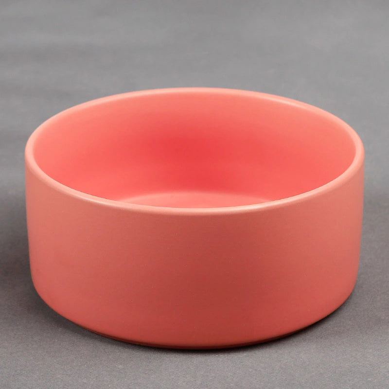 HKM-108819 Stylish Bamboo Wood Frame Ceramic Pet Bowl in Monochrome Colors