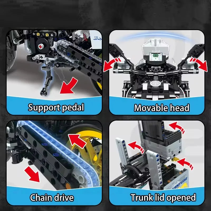 1/6 Scale Technic Motorcycle Building Block Set - 1424 Pieces, Modern Bricks for Ages 2 and Up