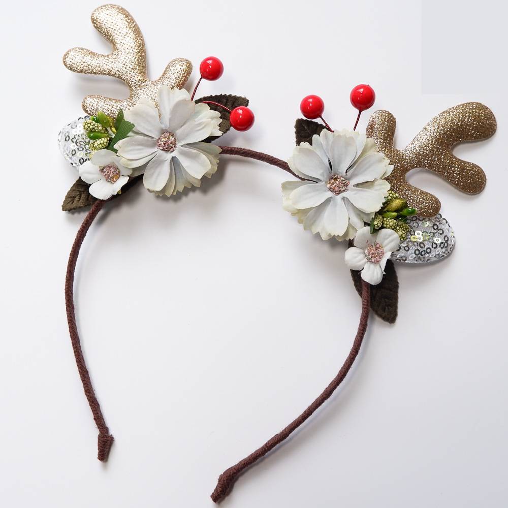 HKM-109075 Christmas Hair Accessory Set for Children - Pink, Ice and Snow Colors with Duckbill Clips and Hair Bands