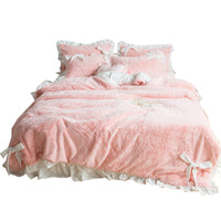 HKM-109267 Princess Style Solid Color Bed Sheet Set with Quilt Cover and Pillowcases - 4 Pieces