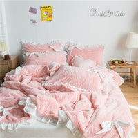 HKM-109267 Princess Style Solid Color Bed Sheet Set with Quilt Cover and Pillowcases - 4 Pieces