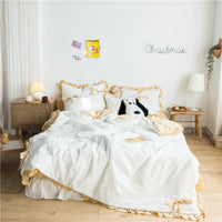 HKM-109267 Princess Style Solid Color Bed Sheet Set with Quilt Cover and Pillowcases - 4 Pieces
