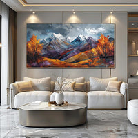 HKM-109395 Handmade Oil Painting Canvas Art - Snow Mountain Autumn Landscape for Home Decor