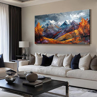 HKM-109395 Handmade Oil Painting Canvas Art - Snow Mountain Autumn Landscape for Home Decor