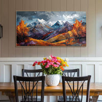 HKM-109395 Handmade Oil Painting Canvas Art - Snow Mountain Autumn Landscape for Home Decor