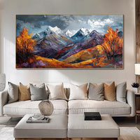 HKM-109395 Handmade Oil Painting Canvas Art - Snow Mountain Autumn Landscape for Home Decor