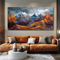HKM-109395 Handmade Oil Painting Canvas Art - Snow Mountain Autumn Landscape for Home Decor