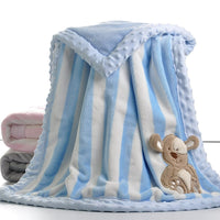 HKM-109459 Cozy Cartoon Flannel Double-Layer Blanket for Children - Available in Grey, Blue, and Pink